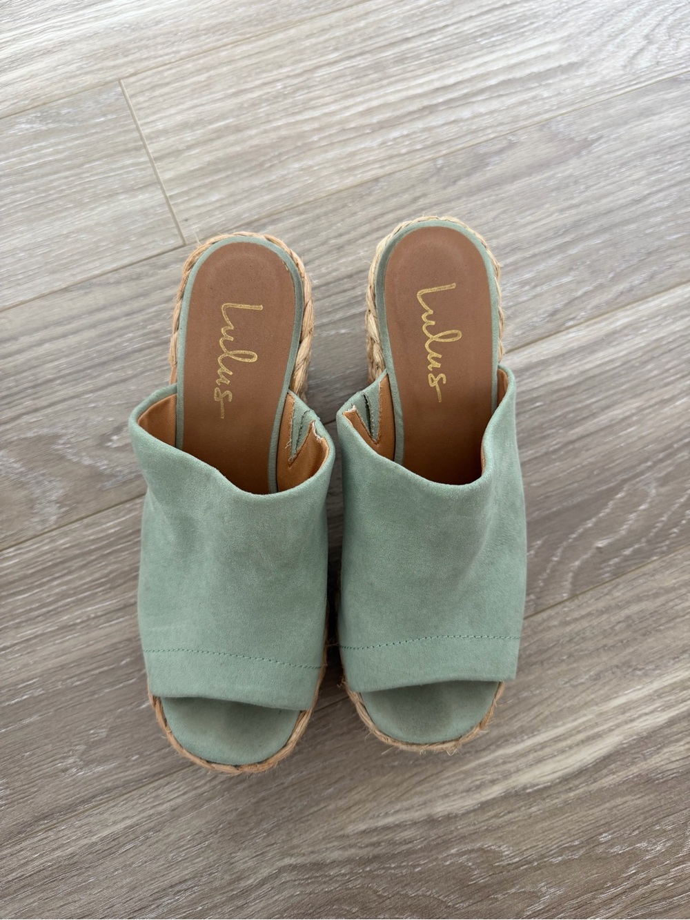 Lulu's Sage Green Suede Espadrille Slide Mules